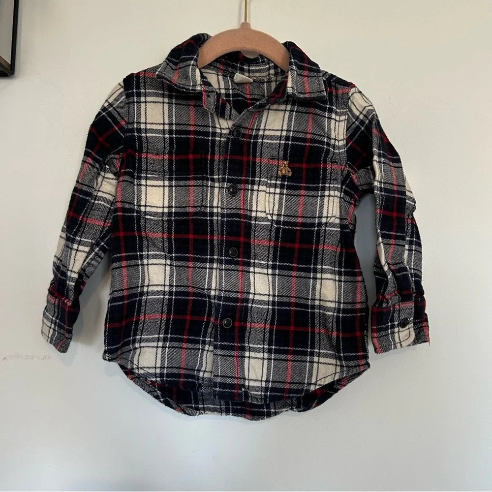 Baby Gap‎ Organic Cotton Plaid Flannel Long Sleeve Button Up Shirt Size 2 Years